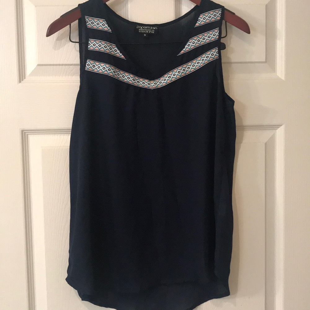 Navy Dressy tank, sheer with ribbon detail